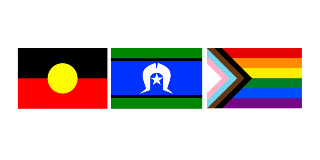 Aboriginal, Torres Strait Islander and LGBTQIA+ Flags